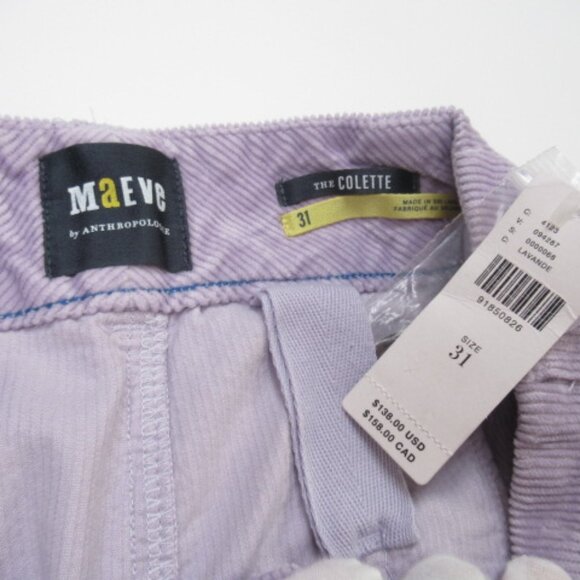 Anthropologie Maeve The Colette Corduroy Crop Wide-Leg Pants Lavender Purple 31 - Picture 8 of 8